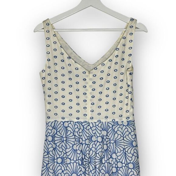 Antonio Melani Embroidered Blue Poplin Floral A-line Sleeveless Dress Women’s 4 - Picture 5 of 11